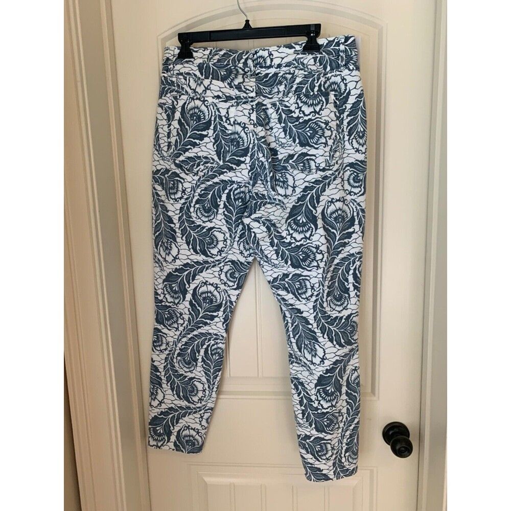 LOFT OUTLET WOMENS CURVY SKINNY JEANS SIZE 10 NEW WHITE WITH BLUE PATTEN